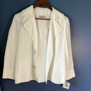 Kasper Linen blend, white womens double breasted, open front blazer, NWT lined 8